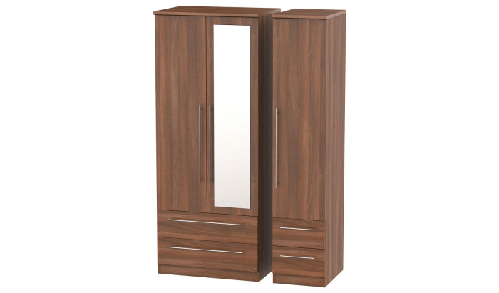 Triple 2 Drawer Mirror & Drawer Wardrobe